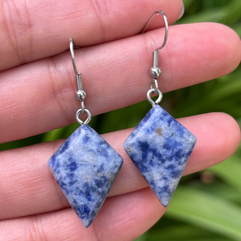 Stainless steel diamond shape sodalite earrings